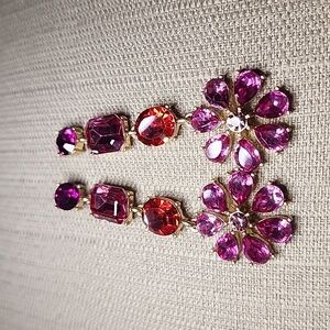 Vintage Pink Multi Rhinestone Flower Bloom Drop Earring in Excellent Con…